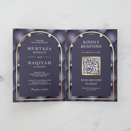 Invitation Heather violet Tuft QR Code Mariage musulman (Intérieur)