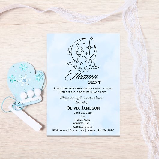 Invitation Heaven envoyé Baby shower Blue Moon Stars Invitati