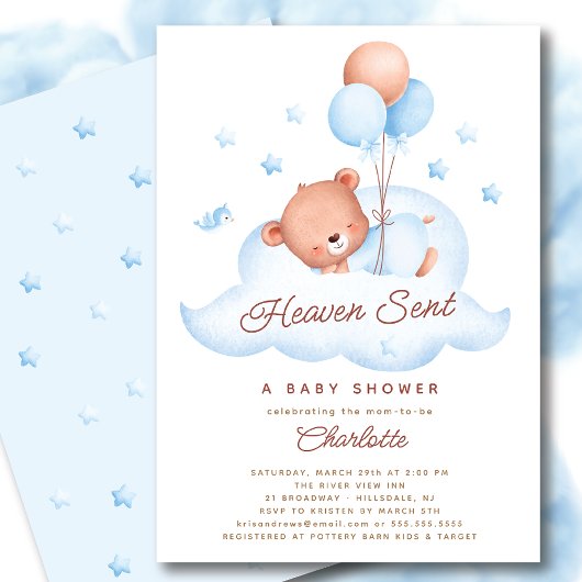 Invitation Heaven envoyé Baby shower d'ours
