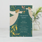 Invitation Heaven Sent Angels Marine Baby shower bleu (Debout devant)