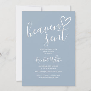 Invitation Heaven Sent Heart Dusty Blue Boy Baby Shower