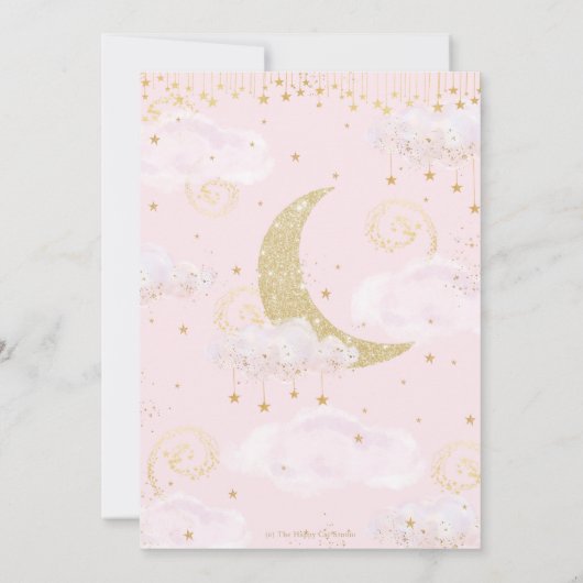 Invitation Heaven Sent Moon and Stars Pink Gold Baby Shower (Dos)