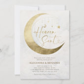 Invitation Heaven Sent Moon Gold White Sky Coed Baby Shower (Devant)
