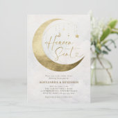 Invitation Heaven Sent Moon Gold White Sky Coed Baby Shower (Debout devant)