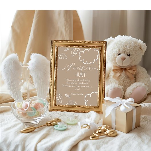 Invitation Heavenly baby shower beige Pacifier Hunt game