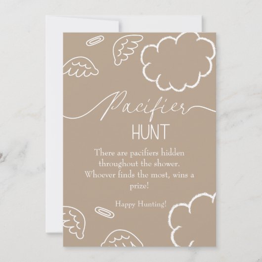 Invitation Heavenly baby shower beige Pacifier Hunt game (Devant)