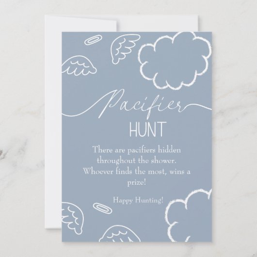 Invitation Heavenly baby shower blue Pacifier Hunt game (Dos)
