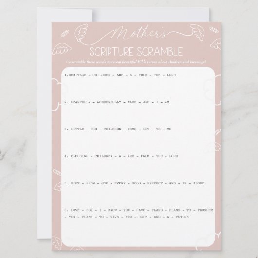 Invitation Heavenly Pink Mother's Scripture Scramble Game (Devant)