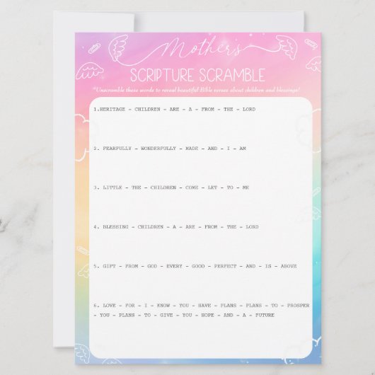 Invitation Heavenly Rainbow Mother's Scripture Scramble Game (Devant)