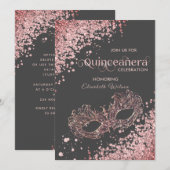 Invitation Hébergement en diamant Masquerade Quinceañera or r (Devant / Derrière)