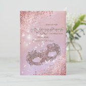 Invitation Hébergement en diamant Masquerade Quinceañera or r (Debout devant)