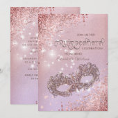 Invitation Hébergement en diamant Masquerade Quinceañera or r (Devant / Derrière)