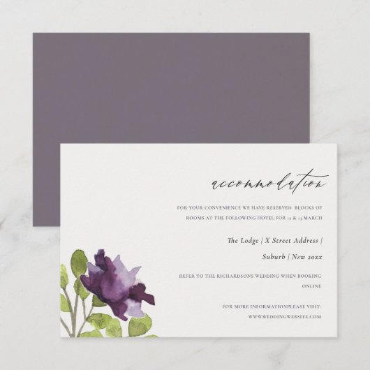 INVITATION HÉBERGEMENT FLORAL À L'AQUARELLE BLEUE OR ÉLÉGANT (Devant / Derrière)