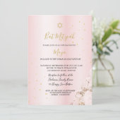 Invitation hébraïque Bat mitzvah juif rose or rose (Debout devant)