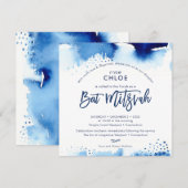 Invitation Hébreu bat mitzvah lettré bleu aquarelle (Devant / Derrière)