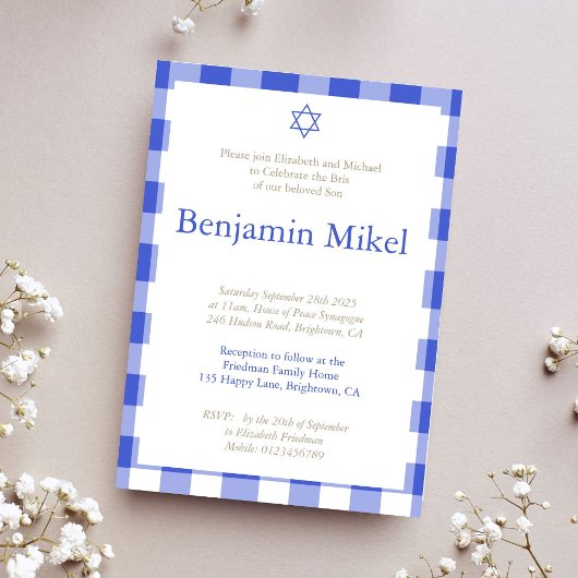 Invitation Hébreu Brit Milah Baby Boy Jewish Blue