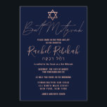 Invitation Hébreu Rose simple or Bourgogne Bat mitzvah rouge<br><div class="desc">Cette invitation Bat mitzvah élégante, minimaliste et chic est le choix idéal pour votre fille lors de sa journée spéciale. Il présente un design simple et moderne de typographie en or faux rose avec l'étoile de David sur un arrière - plan bleu marine. Il affiche également la typographie personnalisée du...</div>