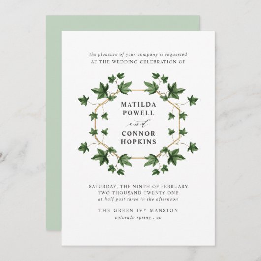 Invitation Hedera | Green Ivy Botanical Mariage géométrique (Devant / Derrière)