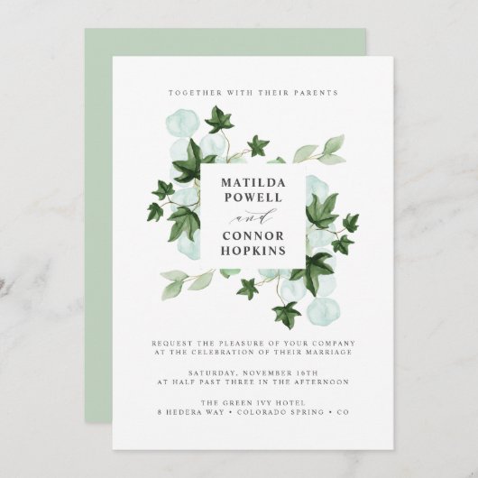 Invitation Hedera | Green Ivy Eucalyptus Mariage botanique (Devant / Derrière)