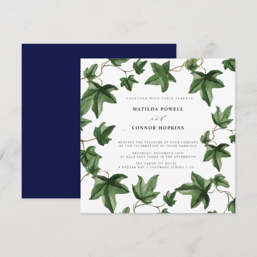 Invitation Hedera | Green Ivy Feuille Marine Mariage botaniqu (Devant / Derrière)