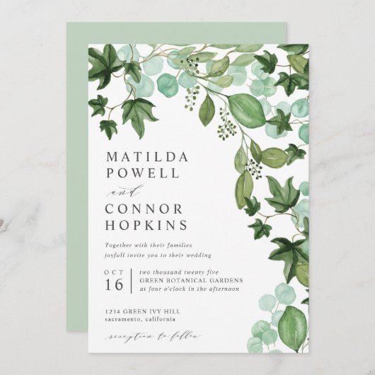 Invitation Hedera | IVY Eucalyptus Mariage botanique moderne (Devant / Derrière)