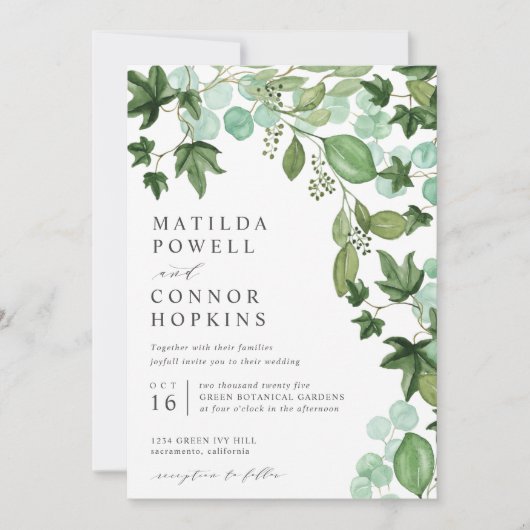 Invitation Hedera | IVY Eucalyptus Mariage botanique moderne (Devant)