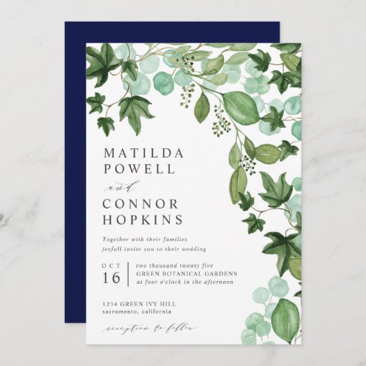 Invitation Hedera | IVY Eucalyptus Mariage botanique moderne (Devant / Derrière)