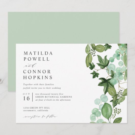 Invitation Hedera | Jardin IVY moderne Mariage botanique (Devant / Derrière)
