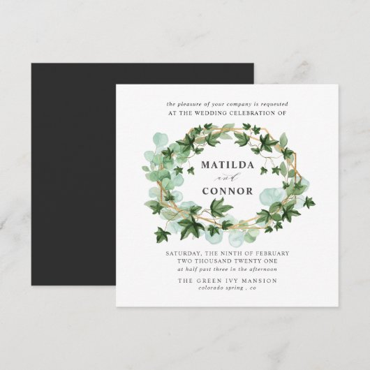 Invitation Hedera | Mariage botanique à cadre de lierre gris (Devant / Derrière)