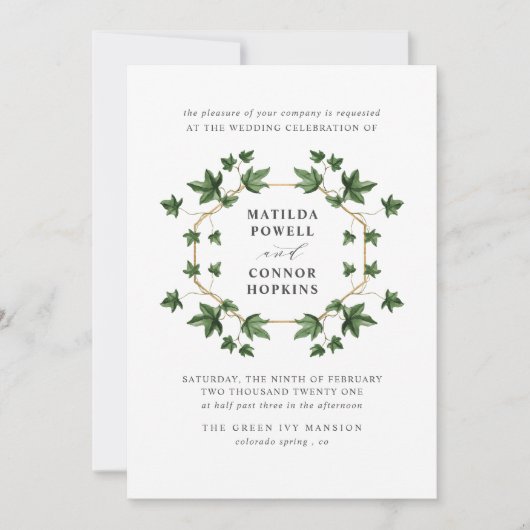 Invitation Hedera | Mariage géométrique Botanique Ivy Forest (Devant)