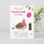 Invitation Hedgehog Mushroom Woodland Forest Balloon Birthday (Debout devant)