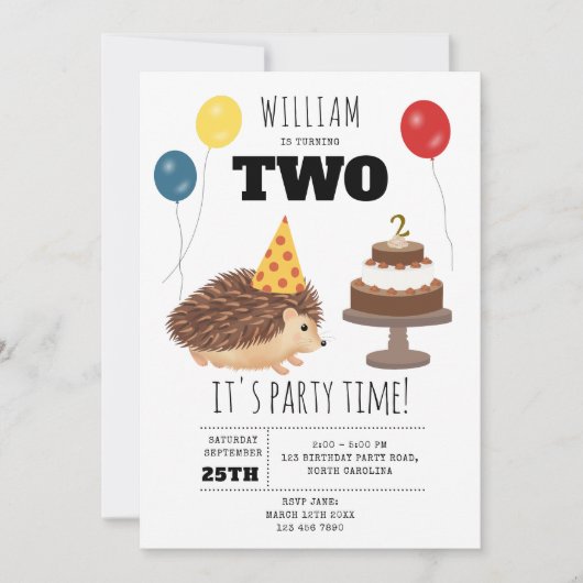 Invitation Hedgehog Mushroom Woodland Forest Funny Birthday (Devant)