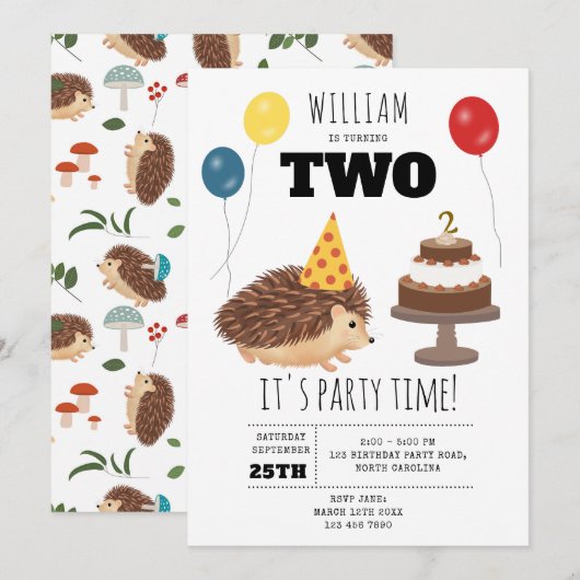 Invitation Hedgehog Mushroom Woodland Forest Funny Birthday (Devant / Derrière)