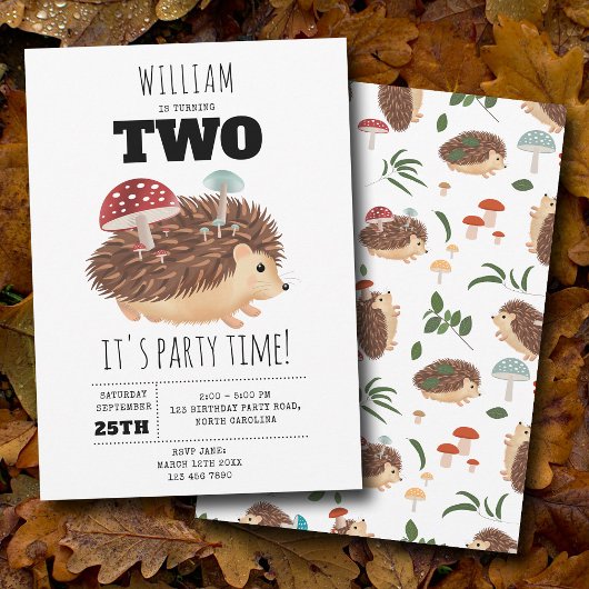 Invitation Hedgehog Mushroom Woodland Forest Funny Birthday