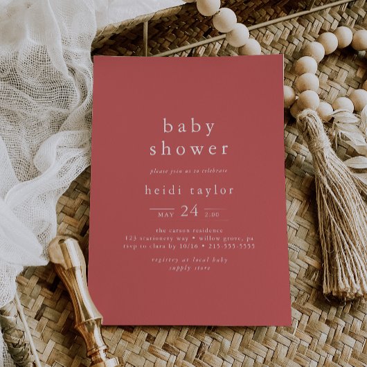 Invitation HEIDI Boho Red Summer Girl Baby shower simple