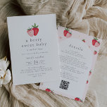 Invitation HEIDI QR Berry Sweet Strawberry Girl Baby Douche<br><div class="desc">Cette invitation de la collection Heidi pour la douche bébé aux fraises sucrées QR est parfaite pour une douche bébé printemps ou été. Le design boho unique présente de mignonnes fraises pique-nique en rouge, rose et blanc. Personnalisez le dos avec une annonce de genre, des livres pour bébé, le tirage...</div>