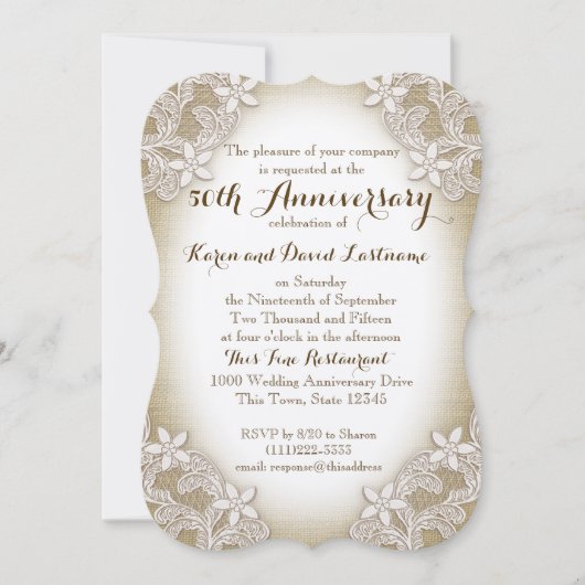 Invitation Heirloom Country 50e anniversaire de mariage (Devant)