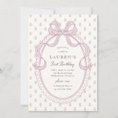 Invitation Heirloom Pink Bow Floral Pattern First Birthday In (Devant)