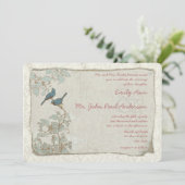 Invitation Heirloom Turquoise Birds Mariage damassé Invitatio (Debout devant)