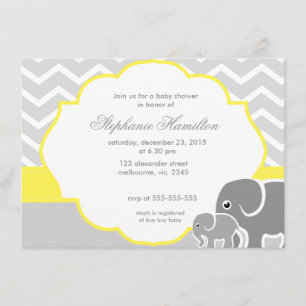 Invitation Héléphant de chevron gris citron neutre baby showe