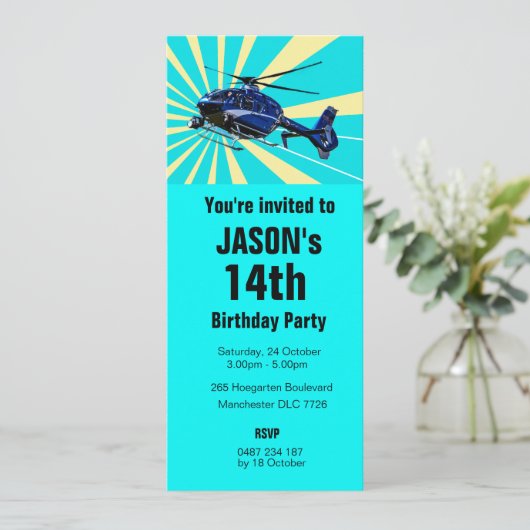 Invitation Hélicoptère bleu (Debout devant)