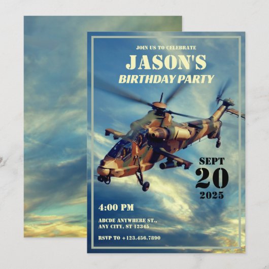 Invitation Hélicoptère Militaire (Devant / Derrière)
