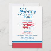 Invitation Hélicoptère rouge et bleu Anniversaire (Devant)