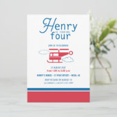 Invitation Hélicoptère rouge et bleu Anniversaire (Debout devant)