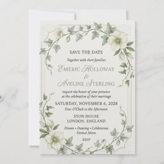 Invitation Hellebores blanches, feuilles de lierre retombante (Devant)
