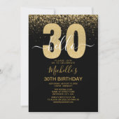 Invitation Hello 30! modern 30th birthday with gold glitter (Devant)