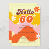 Invitation Hello 60 Retro Wave Groovy Flower Birthday  (Devant / Derrière)