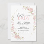 Invitation Hello Baby Blush Pink Floral Baby Shower (Devant)
