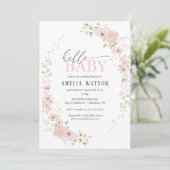 Invitation Hello Baby Blush Pink Floral Baby Shower (Debout devant)