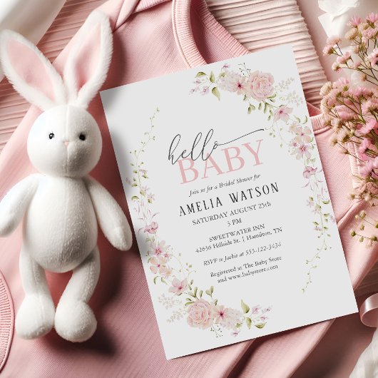 Invitation Hello Baby Blush Pink Floral Baby Shower